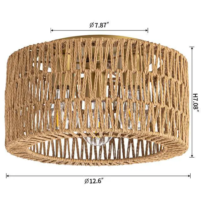 Alt view image 2 of 7 - Rattan Ceiling Light Fixture, 3 Light Bohemian Modern Woven Ceiling Light, Boho Flush Mount Ceiling Light for Bedroom Living Room Dining Room, Bulb NOT Included