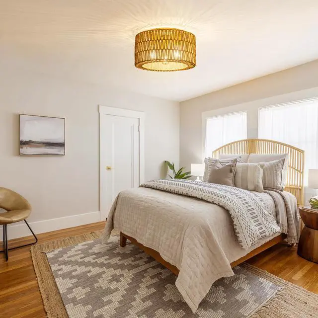 Alt view image 3 of 7 - Rattan Ceiling Light Fixture, 3 Light Bohemian Modern Woven Ceiling Light, Boho Flush Mount Ceiling Light for Bedroom Living Room Dining Room, Bulb NOT Included
