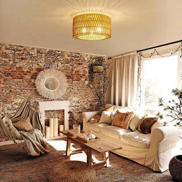 Alt view image 6 of 7 - Rattan Ceiling Light Fixture, 3 Light Bohemian Modern Woven Ceiling Light, Boho Flush Mount Ceiling Light for Bedroom Living Room Dining Room, Bulb NOT Included