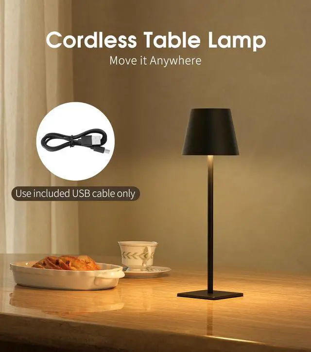 Alt view image 2 of 7 - 3 Pack Cordless Table Lamp, Battery Operated Lamp - Portable Waterproof Rechargeable Table Lamp w/ 3 Color Temps & Stepless Dimming for Dinner, Desk, Cafe, Outdoor (Black)