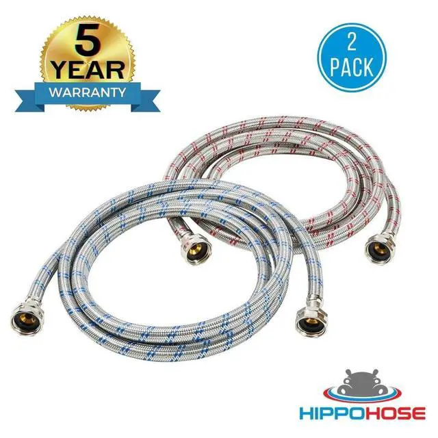 Alt view image 4 of 7 - Washing Machine Hoses (4FT) - OCT Connect for Easy & Secure Tightening - Universal Fit to All Wash Machines - (2 Pack) Braided Stainless Steel - Burst Proof Washer Water Supply Line