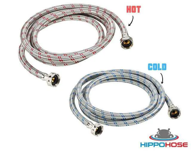 Alt view image 5 of 7 - Washing Machine Hoses (4FT) - OCT Connect for Easy & Secure Tightening - Universal Fit to All Wash Machines - (2 Pack) Braided Stainless Steel - Burst Proof Washer Water Supply Line