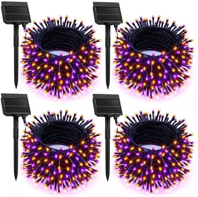Main image of 4 Pack Solar Halloween Lights, 184FT 480 LED, Orange and Purple | Solar String Lights Outdoor Waterproof Black Wire with 8 Modes, Solar Fairy Light for Garden Yard Patio Party Decors