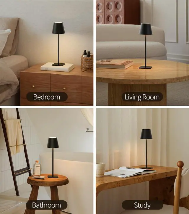 Alt view image 7 of 7 - 3 Pack Cordless Table Lamp, Battery Operated Lamp - Portable Waterproof Rechargeable Table Lamp w/ 3 Color Temps & Stepless Dimming for Dinner, Desk, Cafe, Outdoor (Black)
