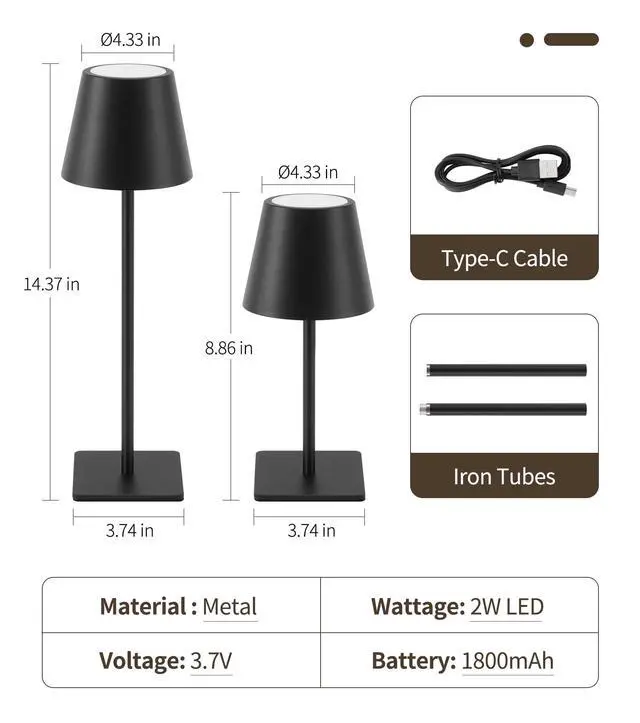 Alt view image 6 of 7 - 3 Pack Cordless Table Lamp, Battery Operated Lamp - Portable Waterproof Rechargeable Table Lamp w/ 3 Color Temps & Stepless Dimming for Dinner, Desk, Cafe, Outdoor (Black)