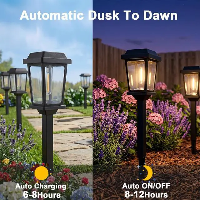 Alt view image 7 of 7 - 12 Pack Solar Lights Outdoor, Modern Solar Pathway Lights Outdoor, Waterproof Auto On/Off Garden Lights for Yard, Landscape Path, Walkway, Driveway Decor (3000K Warm White)
