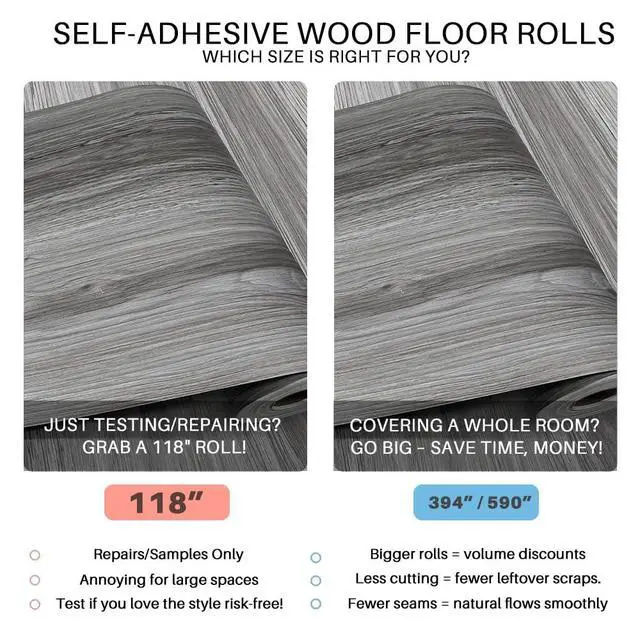 Alt view image 3 of 7 - Woodgrain Vinyl Floor Roll, 11.8" x 118", QuickApply Peel & Stick | Nonslip texture, Good for renters and DIY users, Soft woodlook finish, Works on many surfaces, Easy to cut, Waterproof