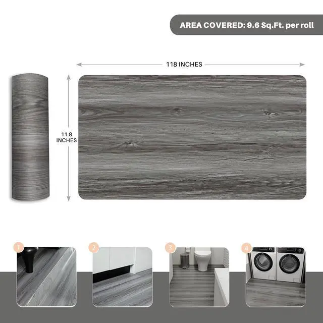 Alt view image 5 of 7 - Woodgrain Vinyl Floor Roll, 11.8" x 118", QuickApply Peel & Stick | Nonslip texture, Good for renters and DIY users, Soft woodlook finish, Works on many surfaces, Easy to cut, Waterproof