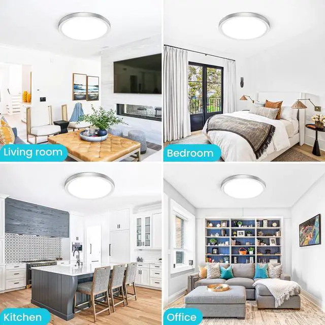 Alt view image 6 of 7 - 12 inch Flush Mount LED Ceiling Light Fixture, 3000K 4000K 6500K Adjustable, 28W 3200lm Brushed Nickel Satin Round Ceiling Lamp for Bathroom Hallway Kitchen Bedroom, 2 Pack