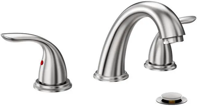 Main image of 8 Inch 2 Handles 3 Holes Deck Mount Brushed Nickel Widespread Bathroom Faucet, with Stainless Steel Pop Up Drain, WF008-5-BN