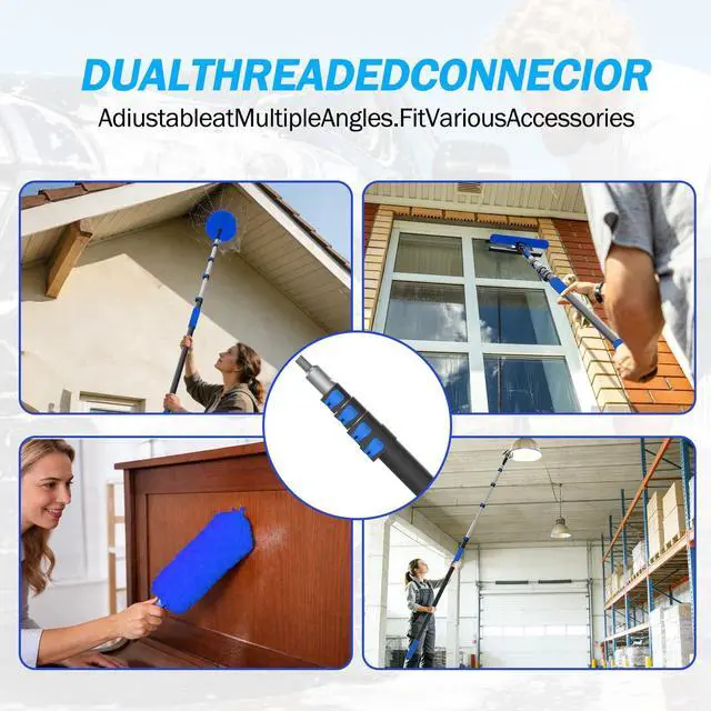 Alt view image 6 of 7 - 26FT Reach Telescopic Extension Pole, 5-20FT Paint Roller Extension Pole with Flip-Lock Design, Aluminum Alloy Threaded Head for Painting Cleaning Dusting & Window Washing Tools