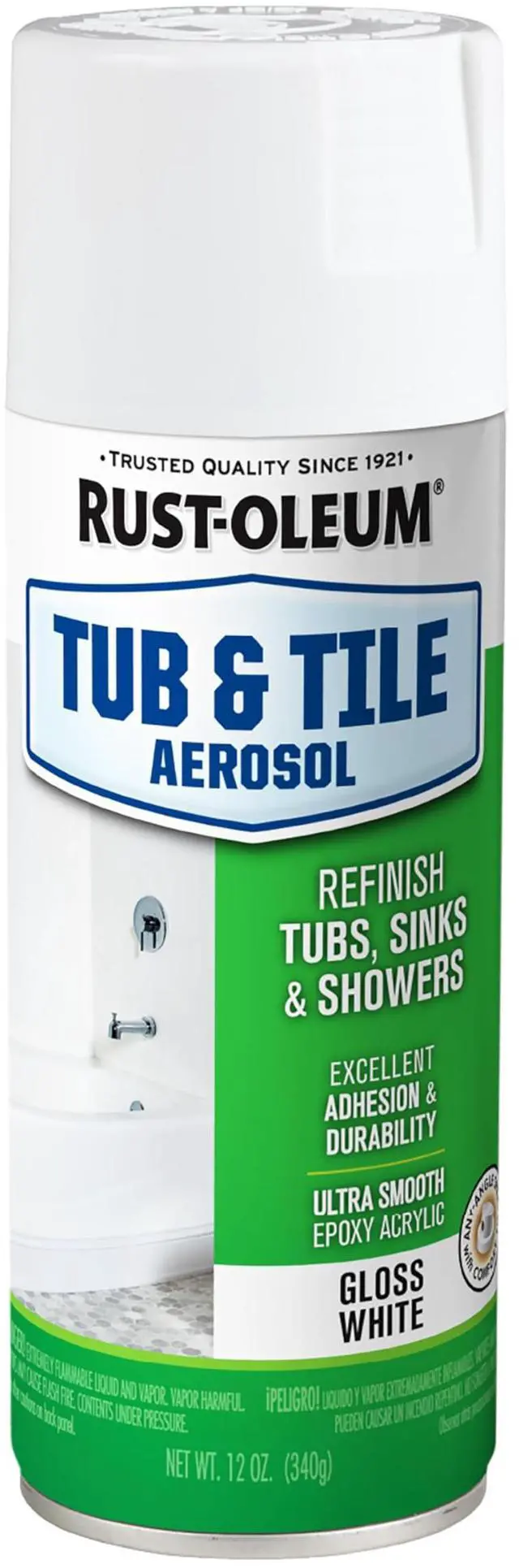 Main image of Tub & Tile Gloss White Spray Paint | Bathroom Surface Refresh, Ceramic, Porcelain, Fiberglass, Durable Moisture Resistant Finish, 12 Oz