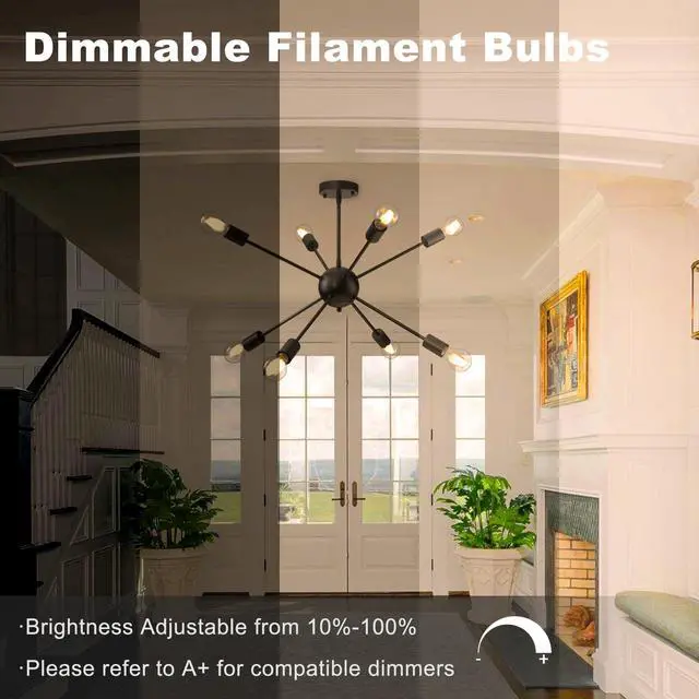 Alt view image 6 of 7 - A19 Vintage Dimmable LED Light Bulbs, E26 Base 60W Equivalent, 6 Pack | 2700K Warm White, 8W, 800 Lumens High Brightness, CRI 80+, Clear Glass Edison Filament, for Home, Farmhouse