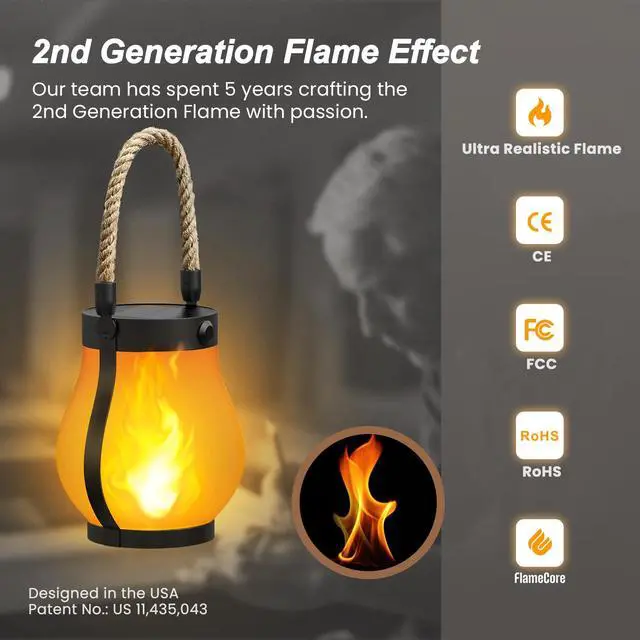 Alt view image 2 of 7 - Gen2 Solar Lanterns Outdoor Waterproof with Ultra-Real Flame | USB/Solar Charging & 2-Mode, Waterproof Decorative Hanging/Table Light for Pathway Garden Patio Yard Decor Gifts for Women, 2