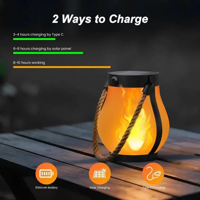 Alt view image 4 of 7 - Gen2 Solar Lanterns Outdoor Waterproof with Ultra-Real Flame | USB/Solar Charging & 2-Mode, Waterproof Decorative Hanging/Table Light for Pathway Garden Patio Yard Decor Gifts for Women, 2