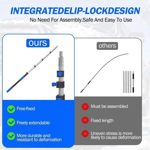 Alt view image 2 of 7 - 26FT Reach Telescopic Extension Pole, 5-20FT Paint Roller Extension Pole with Flip-Lock Design, Aluminum Alloy Threaded Head for Painting Cleaning Dusting & Window Washing Tools