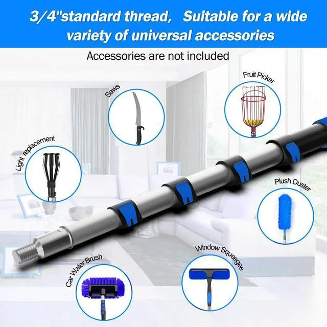 Alt view image 4 of 7 - 26FT Reach Telescopic Extension Pole, 5-20FT Paint Roller Extension Pole with Flip-Lock Design, Aluminum Alloy Threaded Head for Painting Cleaning Dusting & Window Washing Tools