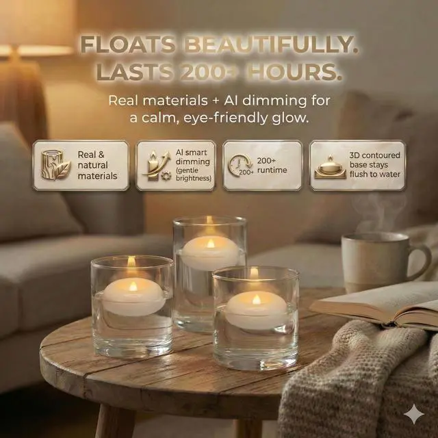 Alt view image 2 of 7 - 24pcs Flameless Candles Waterproof, 200Hr 2.2LED Tea Lights with Battery, Water-Activated Candles for Pool, Wedding Centerpieces, Bath & Spa, Home Decoration (Elegant White)