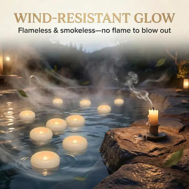 Alt view image 4 of 7 - 24pcs Flameless Candles Waterproof, 200Hr 2.2LED Tea Lights with Battery, Water-Activated Candles for Pool, Wedding Centerpieces, Bath & Spa, Home Decoration (Elegant White)