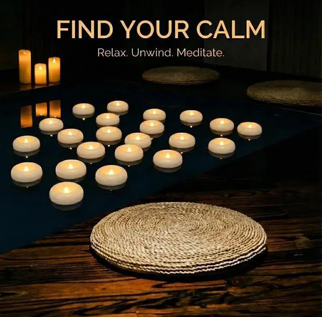 Alt view image 7 of 7 - 24pcs Flameless Candles Waterproof, 200Hr 2.2LED Tea Lights with Battery, Water-Activated Candles for Pool, Wedding Centerpieces, Bath & Spa, Home Decoration (Elegant White)