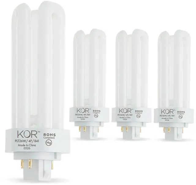 Main image of 26W Triple Tube Compact Fluorescent Light Bulb, 4 Pack | GX24Q-3 4-Pin Plug-In Base, 4100K Cool White, T4, K20788, PL26W/3U/4P/841