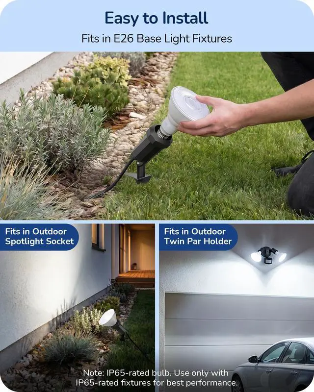 Alt view image 5 of 7 - PAR38 LED Flood Light Bulbs Outdoor Dimmable 5000K 1800LM 4 Pack | 18W Equivalent 120W, Daylight, E26 Base, Super Bright, Weatherproof for Backyard, Garage, Porch, Garden