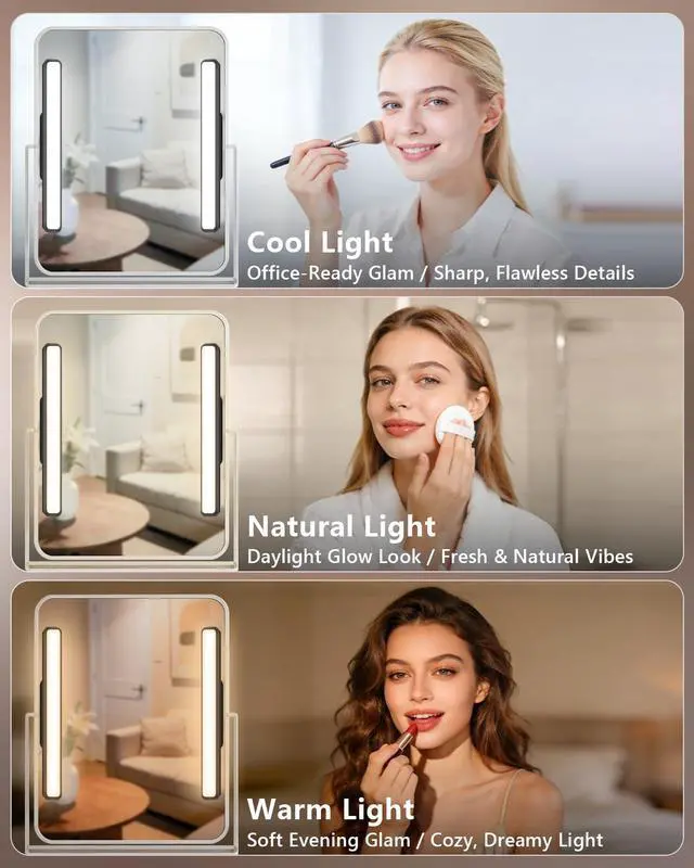 Alt view image 4 of 7 - 3W Mirror Lights with Remote Control,Eye-Friendly Magnetic Light Bar with Battery Level Display,Adjustable Color Temperatures Vanity Lights for Mirror,Makeup Lighting for Bathroom(2 Pack)