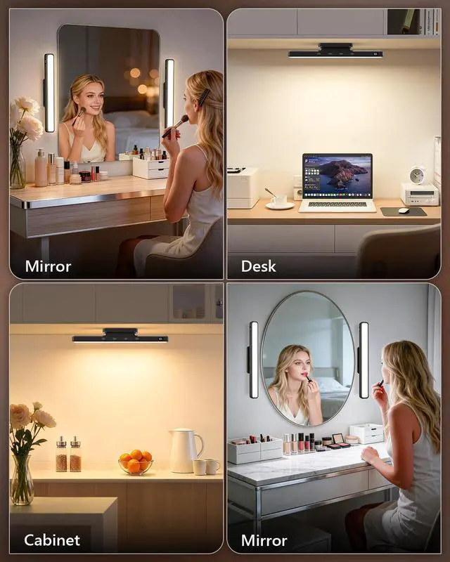 Alt view image 7 of 7 - 3W Mirror Lights with Remote Control,Eye-Friendly Magnetic Light Bar with Battery Level Display,Adjustable Color Temperatures Vanity Lights for Mirror,Makeup Lighting for Bathroom(2 Pack)