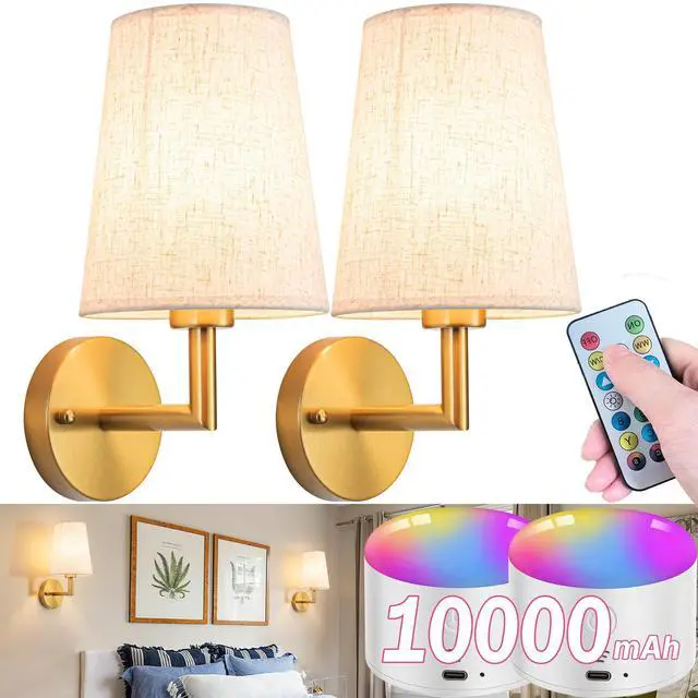 Main image of Wall Sconce Battery Operated Wall Light Fixure with Remote Control, Dimmable Battery Operated Wall Sconces Set Of Two, Indoor Wireless Wall Mounted Lamp with Rechargable Bulb For Bedroom Living Room (