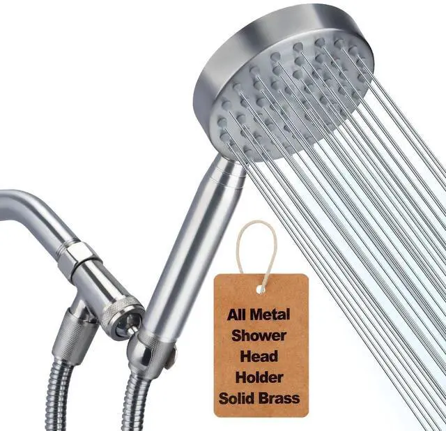 Main image of All Metal Shower Head with Handheld - 72" Long Hose, High Pressure Sprayer | Hand HeId Showerhead Spray, Solid Outdoor Showerheads and Brass Holder, Brushed Nickel