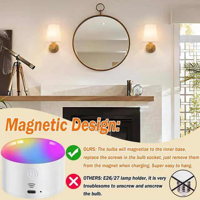 Alt view image 3 of 6 - Wall Sconce Battery Operated Wall Light Fixure with Remote Control, Dimmable Battery Operated Wall Sconces Set Of Two, Indoor Wireless Wall Mounted Lamp with Rechargable Bulb For Bedroom Living Room (