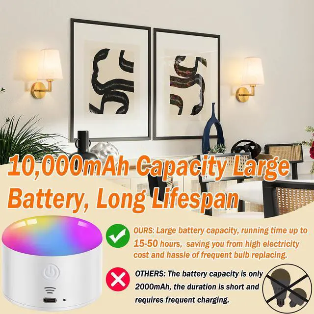 Alt view image 4 of 6 - Wall Sconce Battery Operated Wall Light Fixure with Remote Control, Dimmable Battery Operated Wall Sconces Set Of Two, Indoor Wireless Wall Mounted Lamp with Rechargable Bulb For Bedroom Living Room (