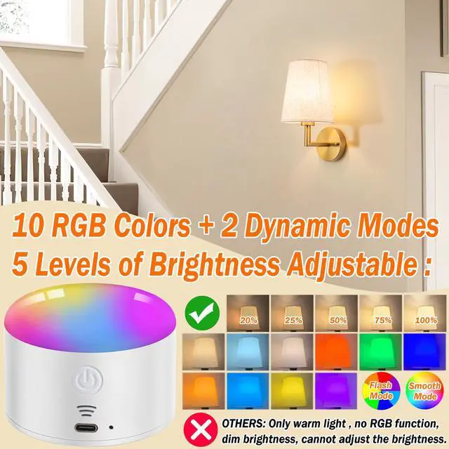 Alt view image 5 of 6 - Wall Sconce Battery Operated Wall Light Fixure with Remote Control, Dimmable Battery Operated Wall Sconces Set Of Two, Indoor Wireless Wall Mounted Lamp with Rechargable Bulb For Bedroom Living Room (
