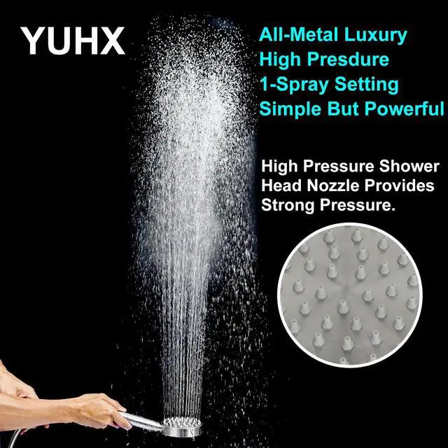 Alt view image 3 of 7 - All Metal Shower Head with Handheld - 72" Long Hose, High Pressure Sprayer | Hand HeId Showerhead Spray, Solid Outdoor Showerheads and Brass Holder, Brushed Nickel