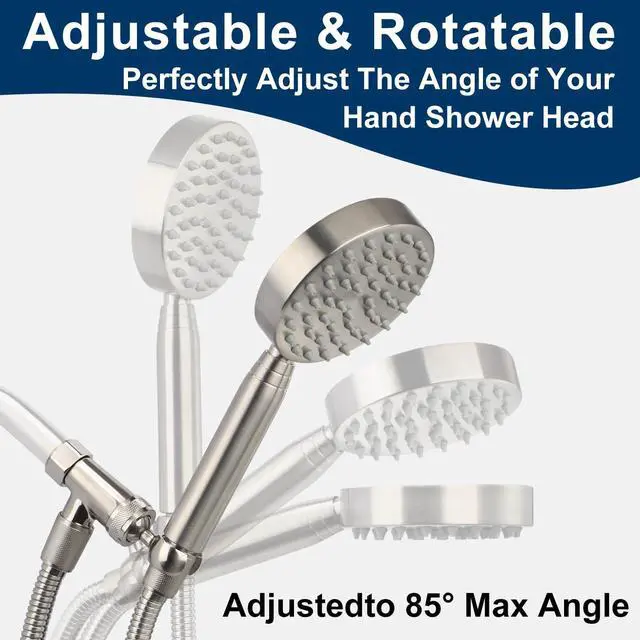 Alt view image 5 of 7 - All Metal Shower Head with Handheld - 72" Long Hose, High Pressure Sprayer | Hand HeId Showerhead Spray, Solid Outdoor Showerheads and Brass Holder, Brushed Nickel