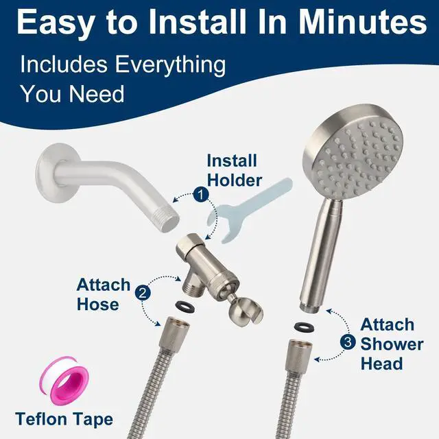 Alt view image 6 of 7 - All Metal Shower Head with Handheld - 72" Long Hose, High Pressure Sprayer | Hand HeId Showerhead Spray, Solid Outdoor Showerheads and Brass Holder, Brushed Nickel