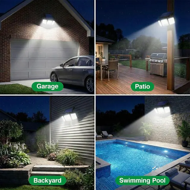 Alt view image 7 of 7 - Solar Outdoor Lights Motion Sensor, 2500LM 286 LED Security Flood Lights with Visual Battery & Mode Display, 3 Lighting Modes, IP65 Waterproof 3-Head Wide Angle for Garage, Yard, Patio (2 Pack)
