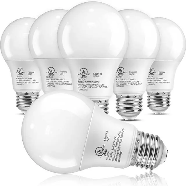 Main image of 6 Pack A19 LED Light Bulbs, 60 Watt Equivalent, Soft Warm White 3000K | 9W Energy Efficient, E26 Standard Base 120V, 800 Lumen, Non-Dimmable, UL Listed Type A Lamp for Bedroom Bathroom Indoor