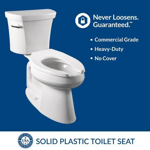 Alt view image 2 of 7 - 1955CT Commercial Open Front Plastic Toilet Seat, Heavy Duty Industrial Seat without Lid, Secure Installation for Long Lasting Use, Made in USA, Elongated, White