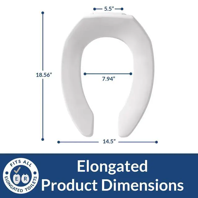 Alt view image 3 of 7 - 1955CT Commercial Open Front Plastic Toilet Seat, Heavy Duty Industrial Seat without Lid, Secure Installation for Long Lasting Use, Made in USA, Elongated, White