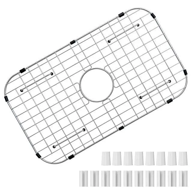 Alt view image 3 of 7 - Sink Protectors for Kitchen Sink Bottom, 26" x 14"Stainless Steel Sink Protector with Center Drain Hole, Sink Rack with Extra Replacement White Rubber Feet