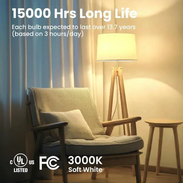 Alt view image 2 of 7 - 6 Pack A19 LED Light Bulbs, 60 Watt Equivalent, Soft Warm White 3000K | 9W Energy Efficient, E26 Standard Base 120V, 800 Lumen, Non-Dimmable, UL Listed Type A Lamp for Bedroom Bathroom Indoor