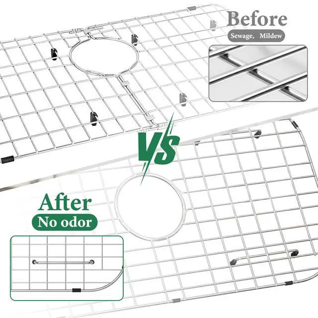 Alt view image 6 of 7 - Sink Protectors for Kitchen Sink Bottom, 26" x 14"Stainless Steel Sink Protector with Center Drain Hole, Sink Rack with Extra Replacement White Rubber Feet