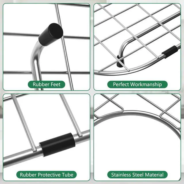 Alt view image 7 of 7 - Sink Protectors for Kitchen Sink Bottom, 26" x 14"Stainless Steel Sink Protector with Center Drain Hole, Sink Rack with Extra Replacement White Rubber Feet