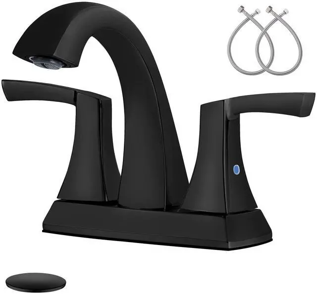 Main image of Bathroom Faucet Matte Black, 2 Handles Low Arc Bathroom Sink Faucets, 4 Inch Centerset Bath Lavatory Faucets with Pop-up Drain & Faucet Supply Lines (MB)