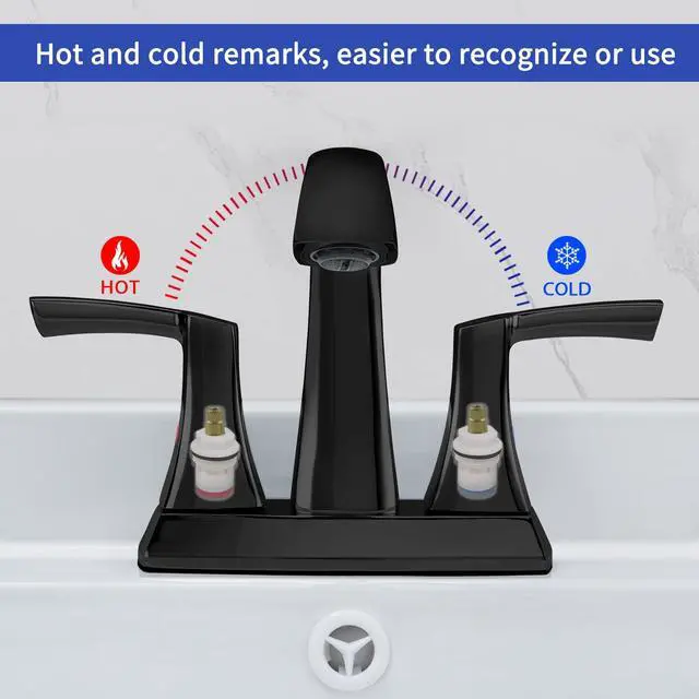 Alt view image 2 of 7 - Bathroom Faucet Matte Black, 2 Handles Low Arc Bathroom Sink Faucets, 4 Inch Centerset Bath Lavatory Faucets with Pop-up Drain & Faucet Supply Lines (MB)
