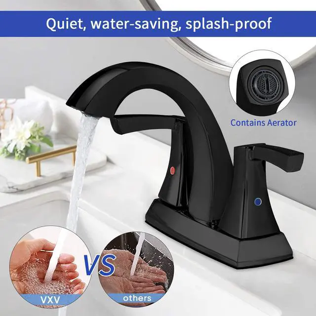 Alt view image 3 of 7 - Bathroom Faucet Matte Black, 2 Handles Low Arc Bathroom Sink Faucets, 4 Inch Centerset Bath Lavatory Faucets with Pop-up Drain & Faucet Supply Lines (MB)