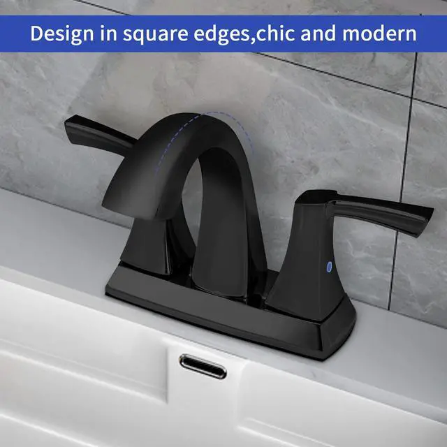 Alt view image 6 of 7 - Bathroom Faucet Matte Black, 2 Handles Low Arc Bathroom Sink Faucets, 4 Inch Centerset Bath Lavatory Faucets with Pop-up Drain & Faucet Supply Lines (MB)