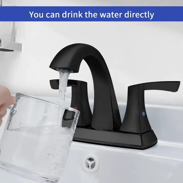 Alt view image 5 of 7 - Bathroom Faucet Matte Black, 2 Handles Low Arc Bathroom Sink Faucets, 4 Inch Centerset Bath Lavatory Faucets with Pop-up Drain & Faucet Supply Lines (MB)