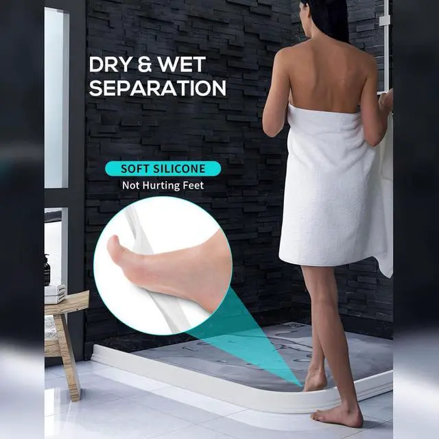 Alt view image 2 of 7 - 3ft/5ft/6ft/8ft/10ft Collapsible Shower Threshold Water Dam Water Barrier for Shower and Water Stopper Keeps Water Inside Water Threshold for Wet and Dry Separation (5ft, White)